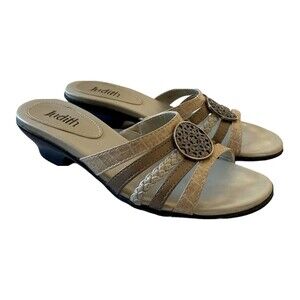 Judith Womens Faux Snakeskin Medallion Slip On Slide Mule Heel Sandals Size 6M